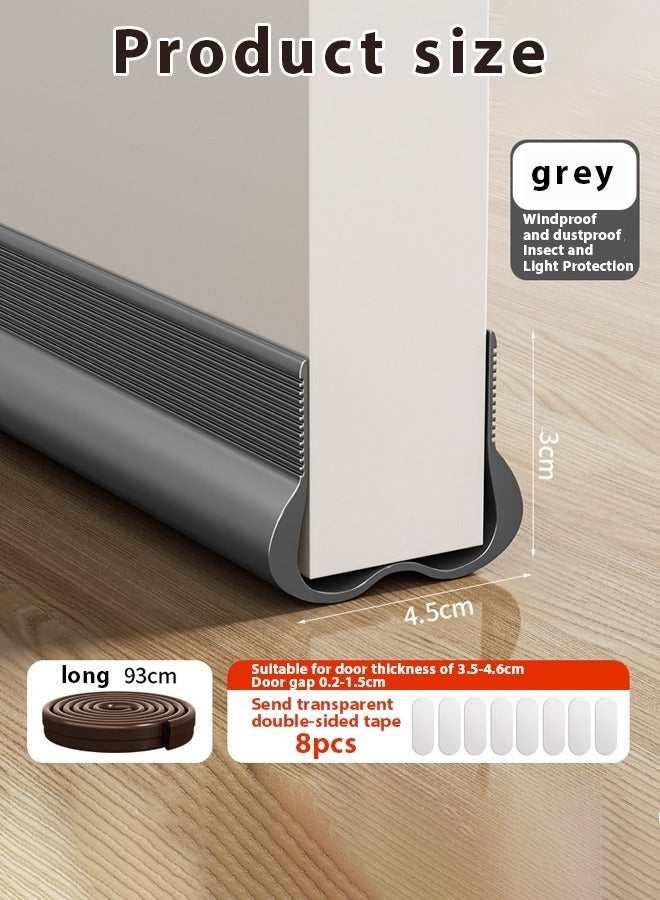 مانعات تسرب الهواء، مانع تسرب الباب، شريط حماية فجوة الباب من الرياح، مانع تسرب الباب للأبواب الخارجية والداخلية، إطار الباب، الباب الزجاجي، شريط فجوة أسفل الباب المقاوم للعوامل الجوية، شريط مانع تسرب الضوضاء، باب غرفة النوم صامت، يتم تركيبه بسرعة وسهولة، 93*4.5*3 سم (رمادي) - Image 2