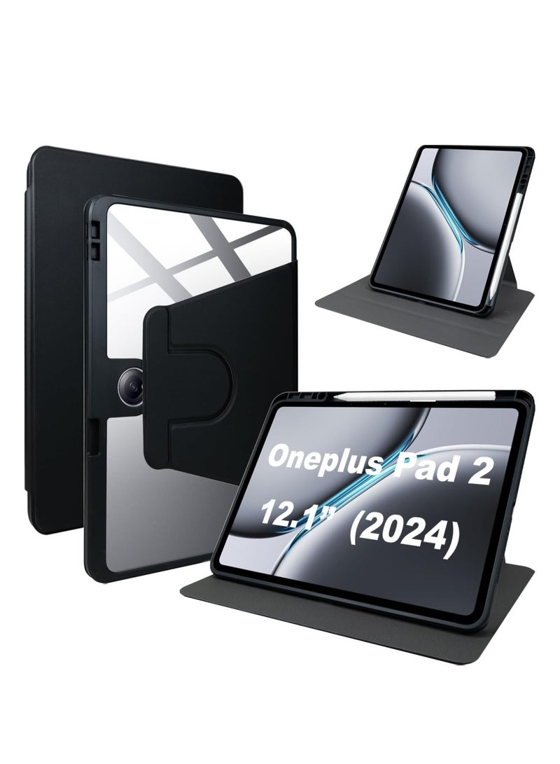 كاست ويف PU Leather Cover for Oneplus Pad 2, Protective Tablet Cover, PU Leather + Transparent Acrylic Case, with Swivel Stand/Pen Slot Position, Slim Stand, for Oneplus Pad 2 (2024) 12.1 - Image 1