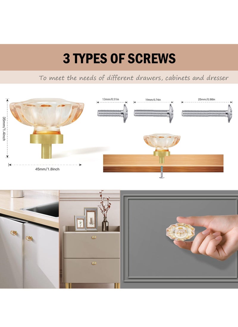 Generic Crystal Cabinet Knobs, 4 Pack Vintage Cabinet Dresser Knobs, Satin Brass/Brushed Gold Base, Decorative Drawer Knobs Crystal Knobs for Cabinets Kitchen Cupboard Bathroom, Oval Flower Design  - Image 3