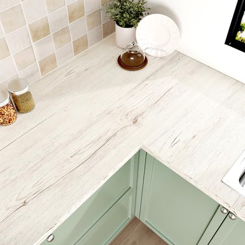 Wallderful Light Oak Wood Contact Paper for Countertops Beige White Wood Wallpaper Peel and Stick Removable Waterproof Wooden Grain Contact Paper for Bathroom Kitchen Countertop Cabinets Liner Bedroom - Image 2