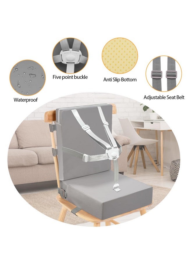 SMZCTYI Toddler Booster Seat for Dining Table, 5 Point Buckle Child Booster Seat for Table with Backrest, PU Waterproof Easy Cleaning Dining Booster Seat Adjustable Seat Belts & Non-Slip Bottom (Grey) - Image 3