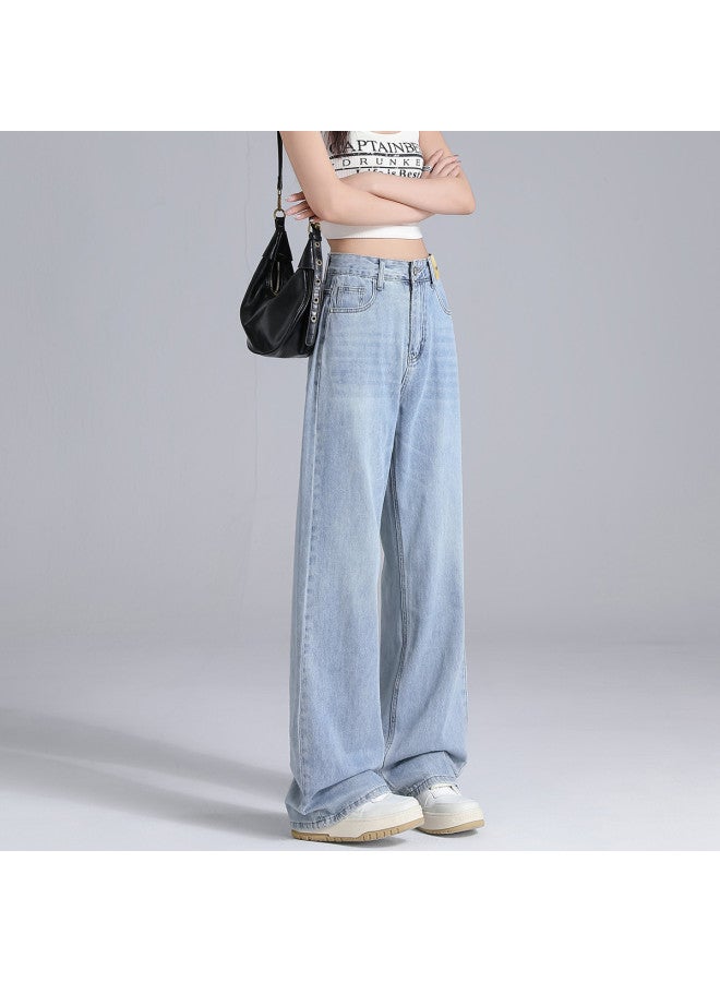 EPTISON High-waisted Draped Jeans For Women - 2025 Summer Lightweight Breathable Loose Fit Slimming Floor-length Wide Leg Pants - Image 3