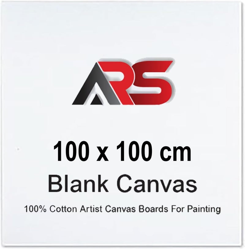 ARS Blank Canvas 100 x 100 cm White - this premium-quality canvas 100% Cotton Artist Canvas Boards For Painting, Acrylic Pouring, Oil Paint Dry & Wet Art Media - Image 1
