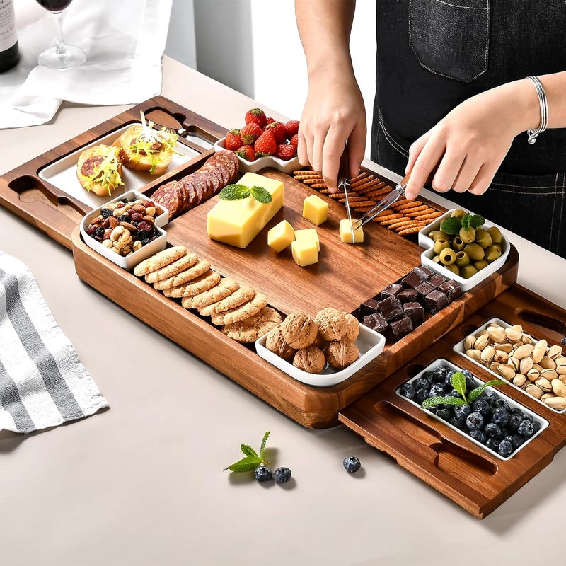 Shanik Shanik Upgraded Acacia Cheese Board Set Square Shaped Charcuterie Set Cheese Platter Handcrafted Design and Stainless Steel Cutlery Set  Gift for Any Occasion No Engraving  - Image 3