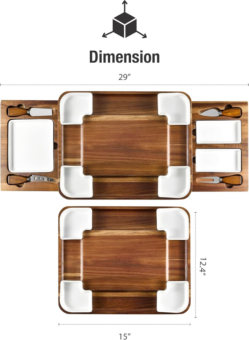Shanik Shanik Upgraded Acacia Cheese Board Set Square Shaped Charcuterie Set Cheese Platter Handcrafted Design and Stainless Steel Cutlery Set  Gift for Any Occasion No Engraving  - Image 4