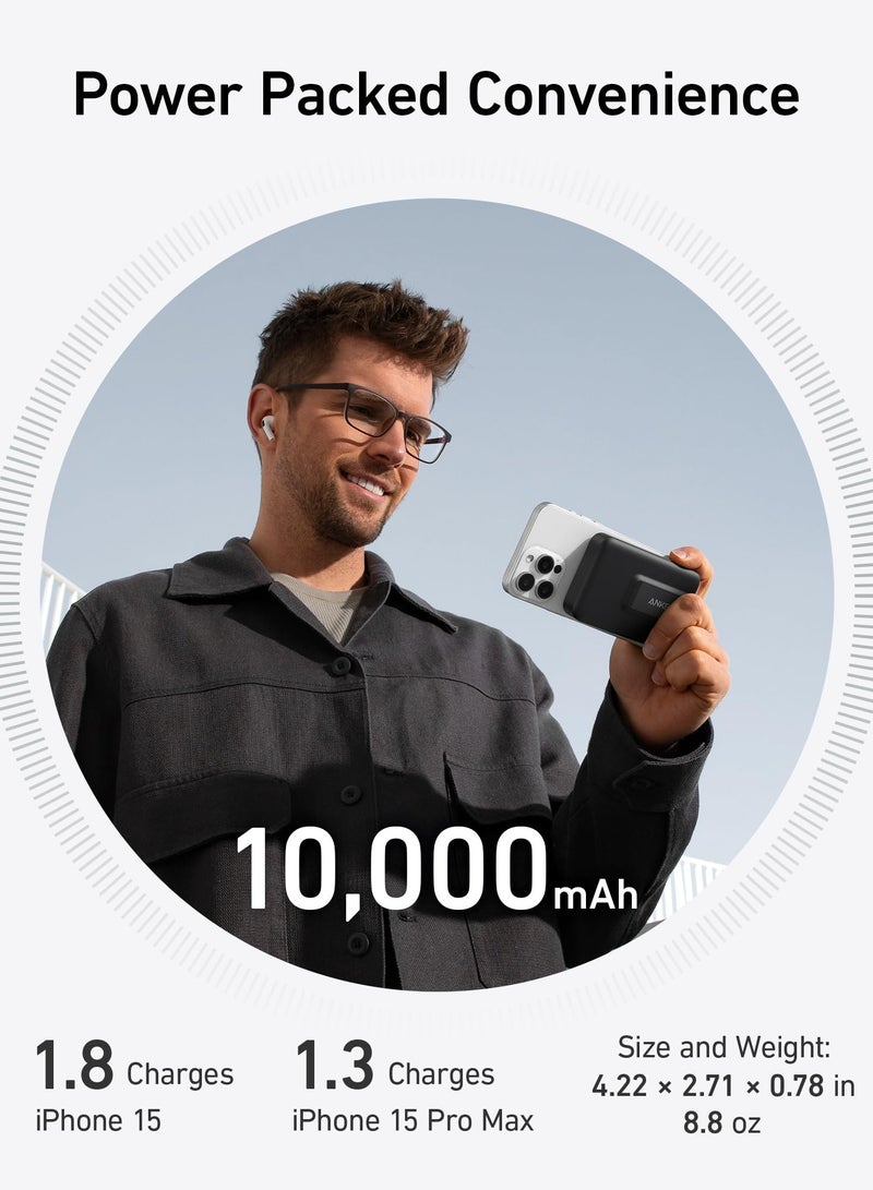 MagGo Power Bank, Qi2 Certified 15W Ultra-Fast MagSafe-Compatible Portable Charger, 10,000mAh Battery Pack with Smart Display and Foldable Stand, For iPhone 16/15/14/13 Only(USB-C Cable Include) - Image 4