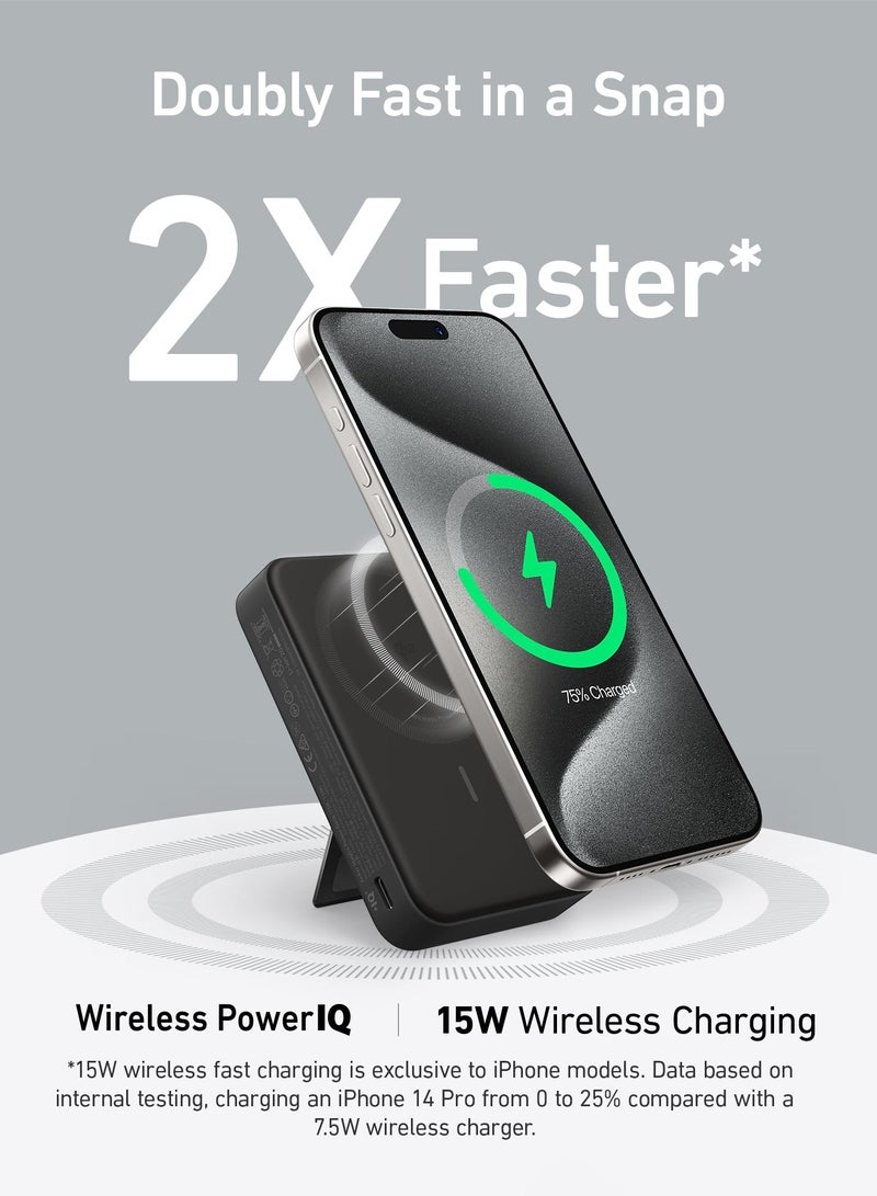 MagGo Power Bank, Qi2 Certified 15W Ultra-Fast MagSafe-Compatible Portable Charger, 10,000mAh Battery Pack with Smart Display and Foldable Stand, For iPhone 16/15/14/13 Only(USB-C Cable Include) - Image 2