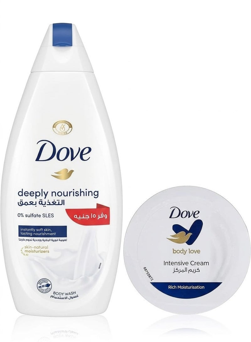 Dove  Body Wash Deeply Nourishing +Dove Body Intensive Cream 575Ml - Image 1