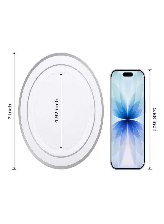 BESTVIP 100PCS 7 Inch Silver Plastic Dessert Plates, Disposable Plate with Silver Rim for Salad/Samll Cakes, Heavy Duty Plates for Party, Wedding and Birthday, Events - Image 2