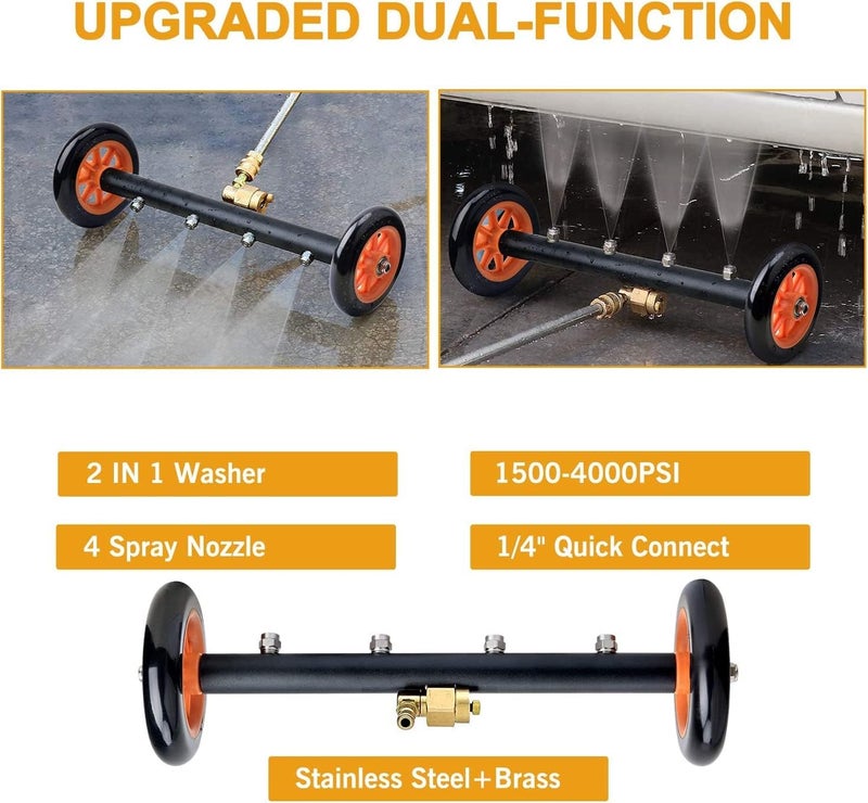Shakti Technology DP-32 16 Inch Dual-Function Undercarriage Cleaner, Surface Cleaner for Pressure Washer, Underbody Car Wash Water Broom with 2 Piece Extension Wand and 90 Degree Angled Wand - Image 2