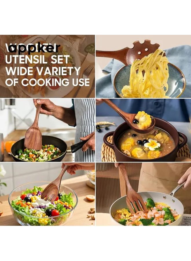 5 Piece Natural Wood Kitchen Utensil Set Heat And Scratch Resistant Non Stick Safe - Image 5