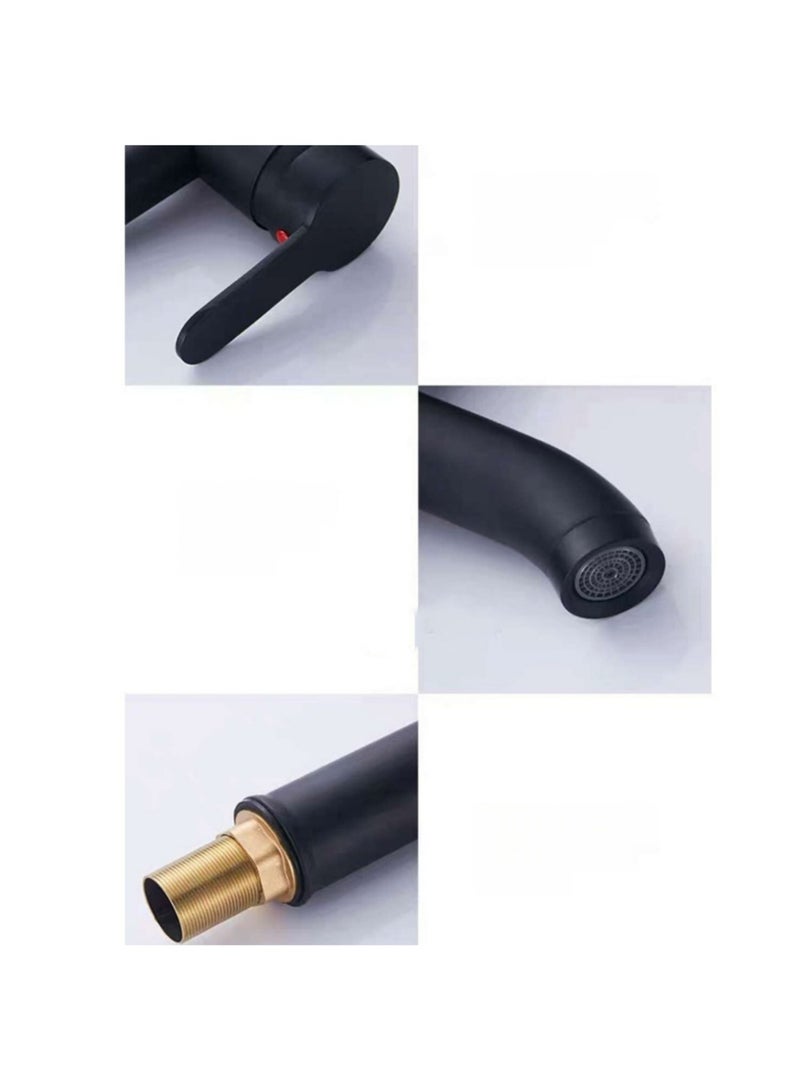JINFANLI Matte Black Single-Hole Bathroom Faucet：Hot & Cold Water，Fit for Sink, Washbasin & Countertop Basin - Image 3