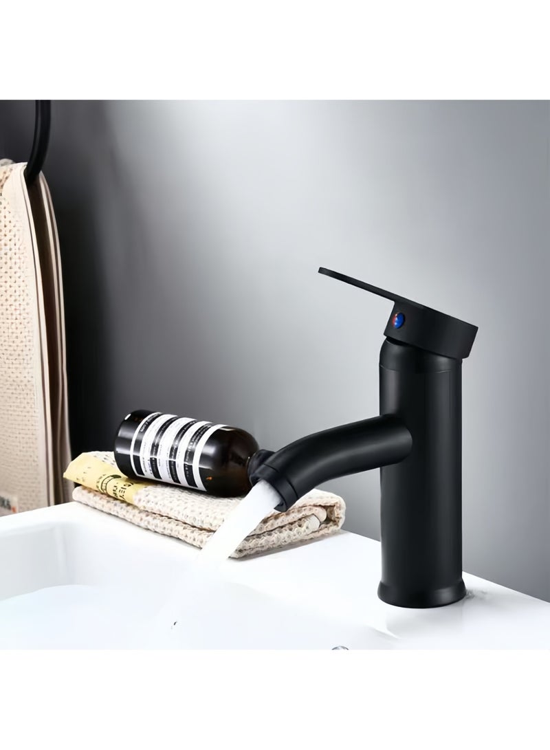 JINFANLI Matte Black Single-Hole Bathroom Faucet：Hot & Cold Water，Fit for Sink, Washbasin & Countertop Basin - Image 1