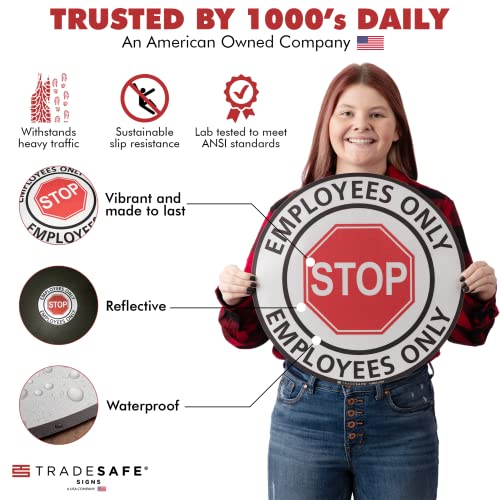 TRADESAFE Stop - Employees Only Anti-Slip Floor Sticker - Employees Only Beyond This Point Floor Sign, Peel and Stick Adhesive Vinyl Sign, ANSI-Compliant, 17” Diameter Round Sticker - Image 2