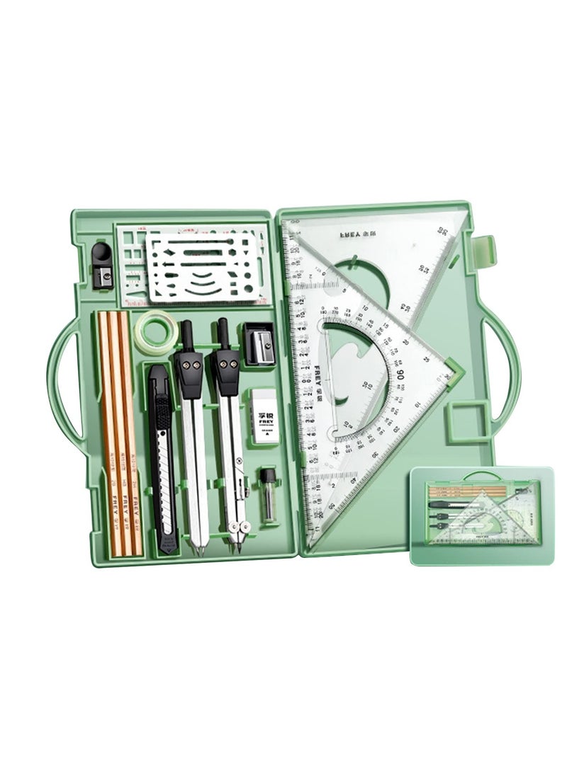 Excefore - Geometry Set, Set of 16, with Swing Arm Protractor Divider Set, Square Drawing Square Compasses and Protractors for Students Boys and Girls - Image 1