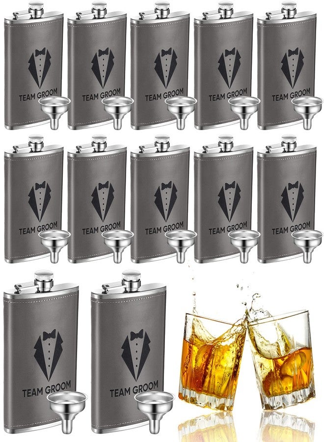 Rtteri Groomsman Flasks Set of 12 Personalized Groomsmen Gifts for Wedding, 8 oz Stainless Steel Leather Hip Flask Drinking Bachelor Groomsman Proposal Party Favors, Gray - Image 1