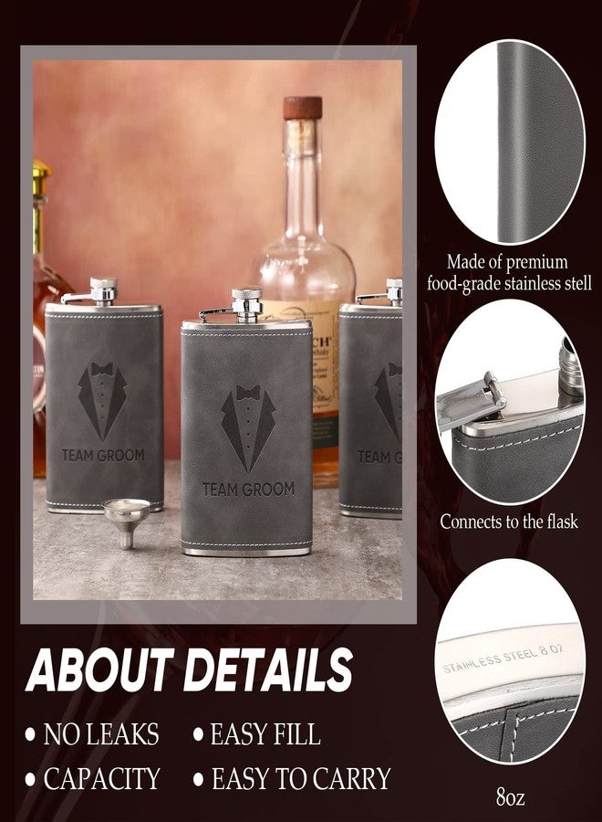 Rtteri Groomsman Flasks Set of 12 Personalized Groomsmen Gifts for Wedding, 8 oz Stainless Steel Leather Hip Flask Drinking Bachelor Groomsman Proposal Party Favors, Gray - Image 4