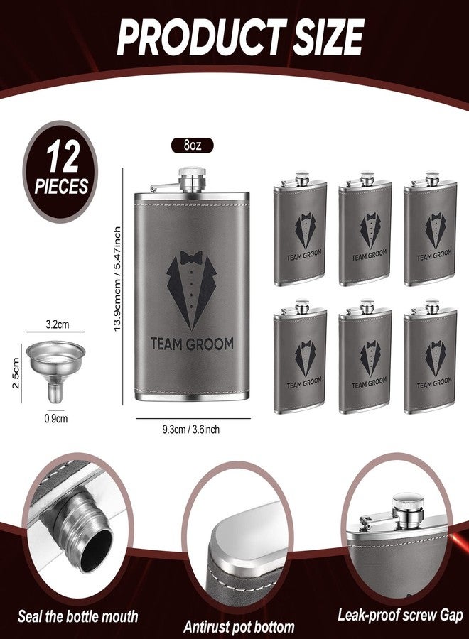 Rtteri Groomsman Flasks Set of 12 Personalized Groomsmen Gifts for Wedding, 8 oz Stainless Steel Leather Hip Flask Drinking Bachelor Groomsman Proposal Party Favors, Gray - Image 2