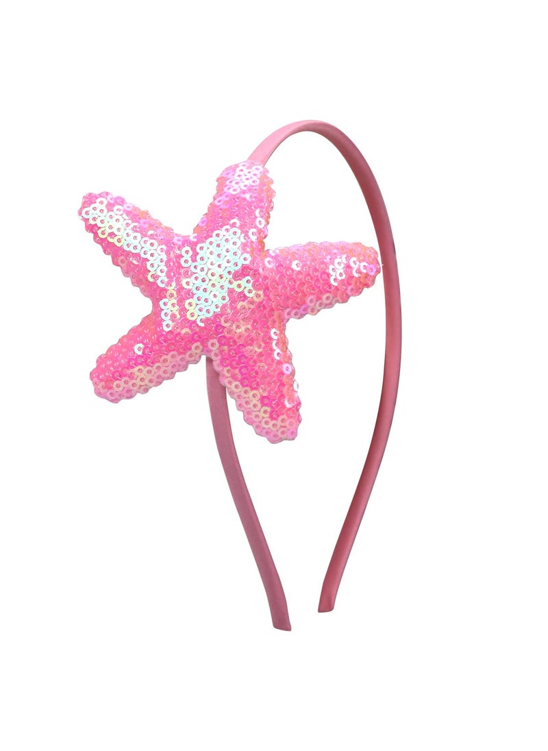 Kistreao - Star Headband Laser Star Glitter Hair Band Starfish Sequin Hair Accessories Girls Women Birthday Seaside Pool Party Laser Pink - Image 1