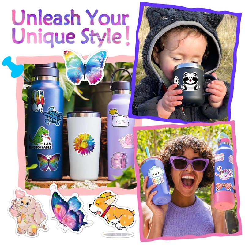 Nadadora 100pcs Y2k Holographic Aesthetic Stickers Pack,Preppy Waterproof Vinyl Decals for Water Bottle,Cup,Laptop,Scrapbook,Skateboard,Luggage,Phone,Bike.Cute Gifts for Kids, Girls, Teens, Boys - Image 3