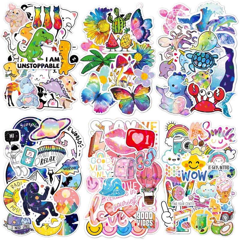 Nadadora 100pcs Y2k Holographic Aesthetic Stickers Pack,Preppy Waterproof Vinyl Decals for Water Bottle,Cup,Laptop,Scrapbook,Skateboard,Luggage,Phone,Bike.Cute Gifts for Kids, Girls, Teens, Boys - Image 1
