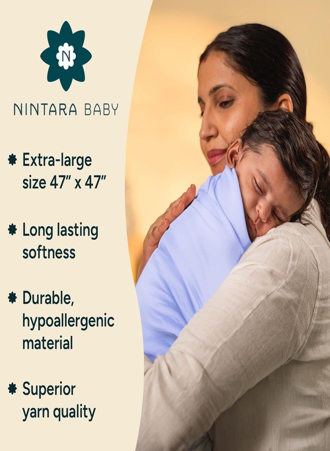 NINTARABABY لفافات نينتارابيبي كبيرة الحجم - قطن موسلين عضوي فاخر 100%، 119 سم × 119 سم، فائقة النعومة، تسمح بمرور الهواء، خفيفة الوزن، متعددة الاستخدامات، مضادة للحساسية، هدية مثالية للمواليد الإناث، عبوة من قطعتين - Image 3