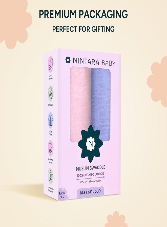 NINTARABABY لفافات نينتارابيبي كبيرة الحجم - قطن موسلين عضوي فاخر 100%، 119 سم × 119 سم، فائقة النعومة، تسمح بمرور الهواء، خفيفة الوزن، متعددة الاستخدامات، مضادة للحساسية، هدية مثالية للمواليد الإناث، عبوة من قطعتين - Image 5