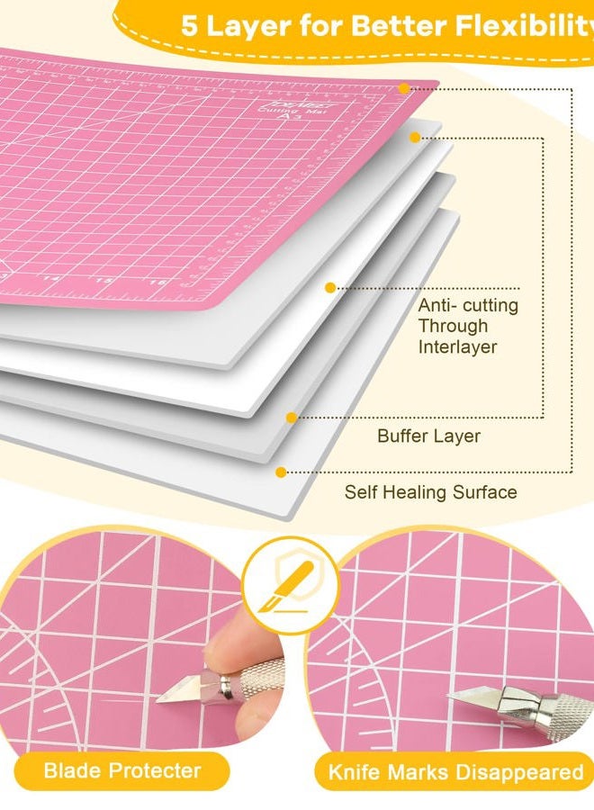 Idemeet Thickened 18"x12" Self Healing Cutting Mat, Rotary Cutting Sewing Mat for Crafts, 5-Ply Blade Table Protector Cut Board for Fabric Leather Cutting Quilting Modeling Hobby Project, A3, Pink - Image 5