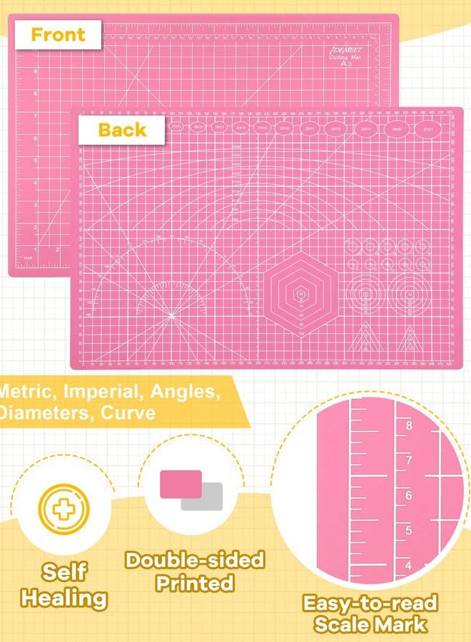 Idemeet Thickened 18"x12" Self Healing Cutting Mat, Rotary Cutting Sewing Mat for Crafts, 5-Ply Blade Table Protector Cut Board for Fabric Leather Cutting Quilting Modeling Hobby Project, A3, Pink - Image 4