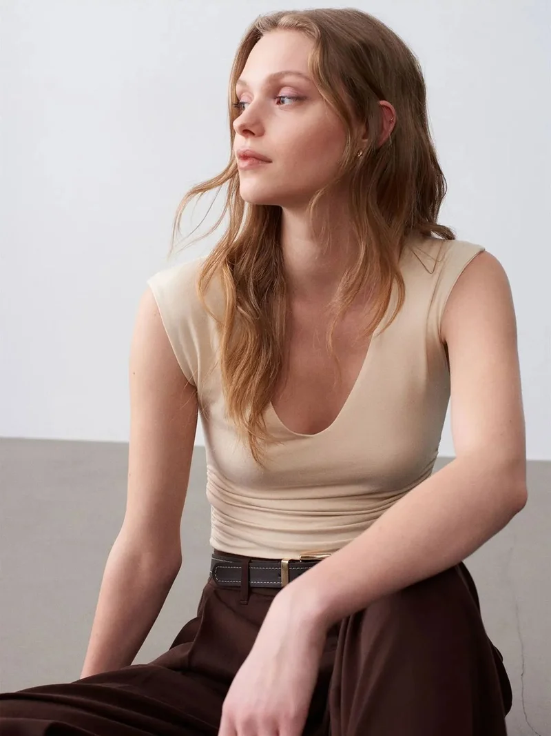 Dilvin DILVIN Sleeveless V-Neck Slim Fit Blouse