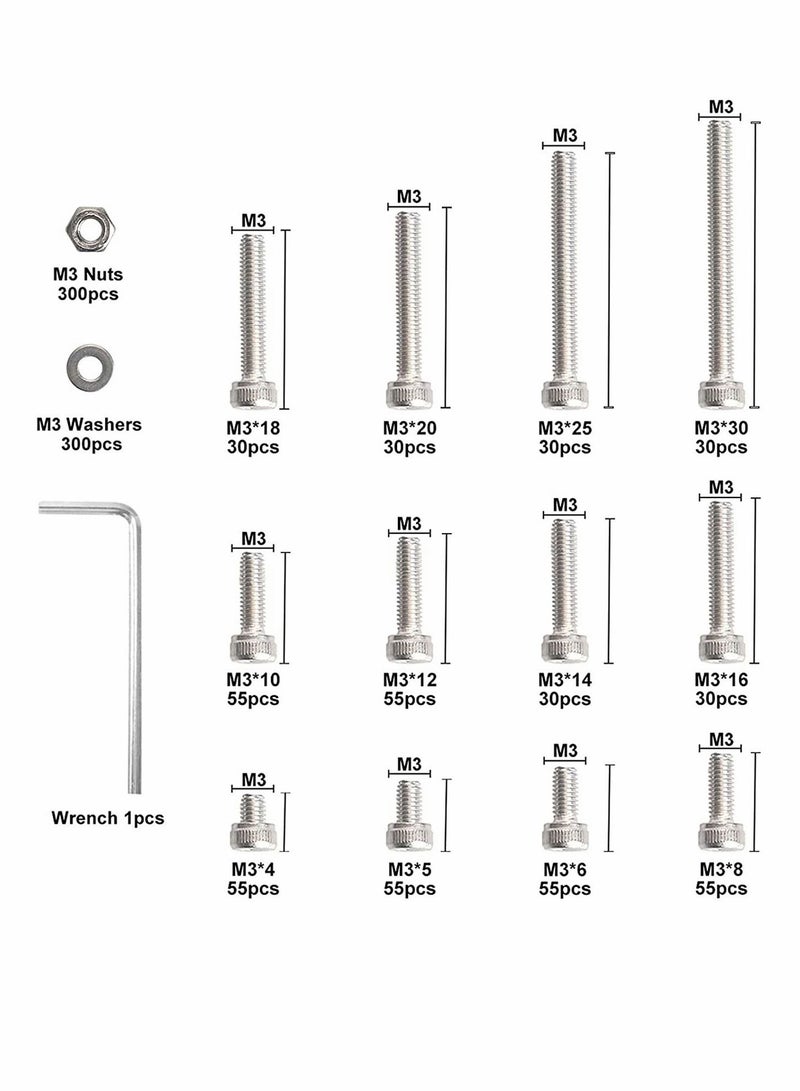 Y&D 1110pcs M3 Stainless Steel Screws Bolts Nuts Lock and Flat Gasket Washers Assortment Kit Precise Metric Set with 1Piece Hex Keys for Free included Tool Box  - Image 2