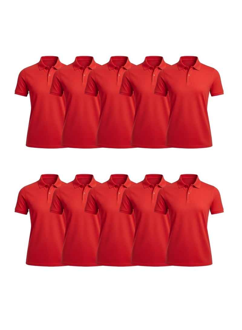 برينت شوب فور مي مجموعة مكونة من 10 قطع من تيشيرت بولو الجولف للسيدات ذو المقاس العادي من القطن الخالص بأكمام قصيرة 220 جرام في المتر المربع الألوان الأساسية - Image 1