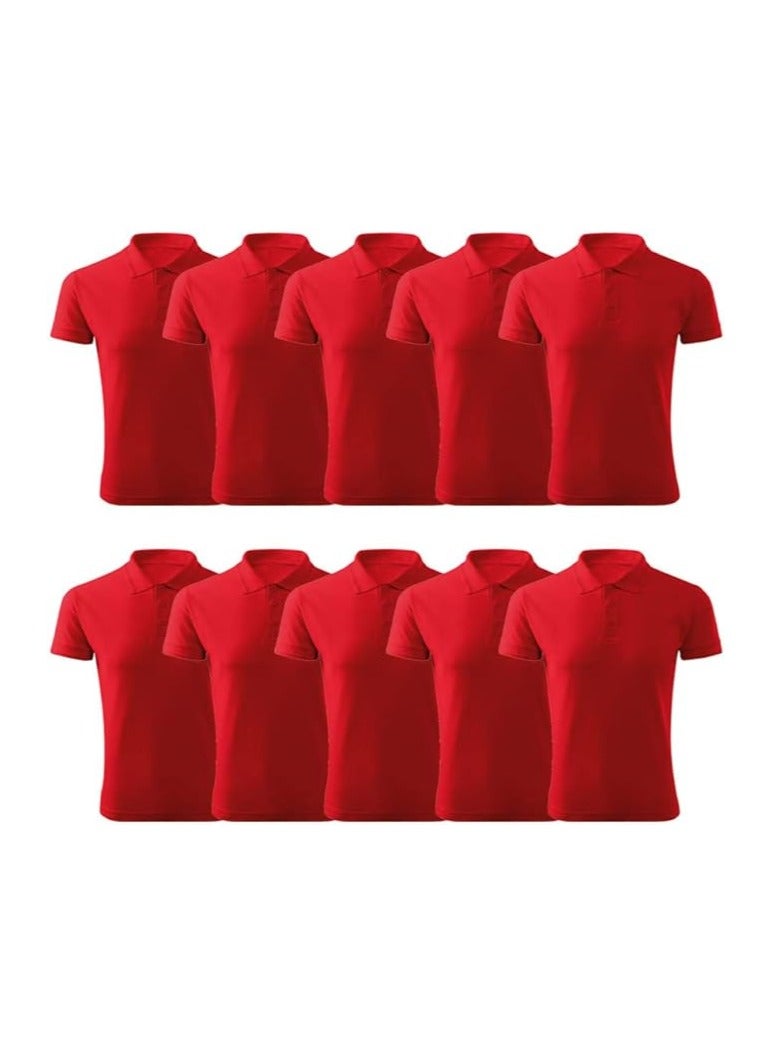 PRINTSHOP4ME Pack Of 10 Pcs Women's Regular-Fit Golf Polo T-shirt Pure Cotton Short Sleeve 220 GSM Basic Colors  - Image 1