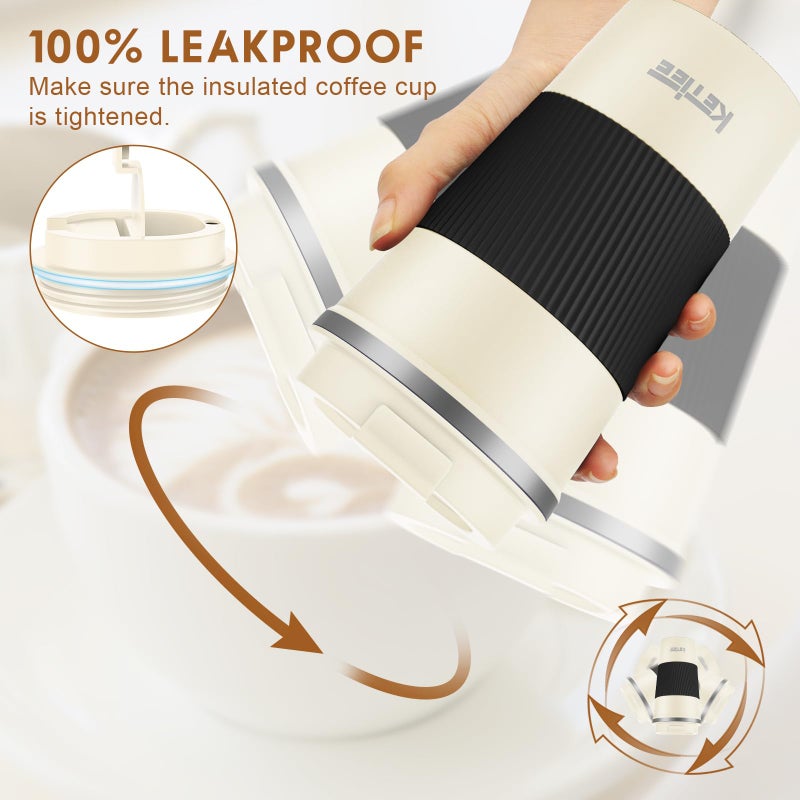 KETIEE 12oz Coffee Mug: Vacuum Insulated Coffee Cup with Leakproof Lid, Travel Coffee Mug Stainless Steel Double Walled Reusable Coffee Cup for Hot and Cold Water Coffee - Image 4