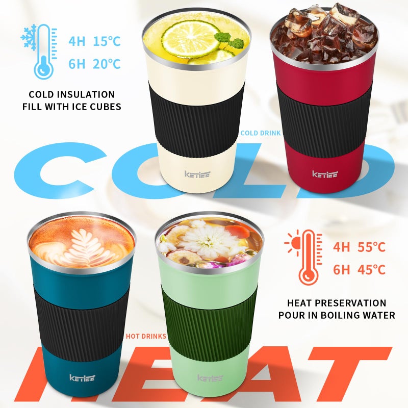 KETIEE 12oz Coffee Mug: Vacuum Insulated Coffee Cup with Leakproof Lid, Travel Coffee Mug Stainless Steel Double Walled Reusable Coffee Cup for Hot and Cold Water Coffee - Image 2