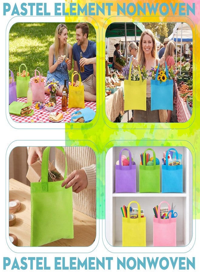 Cosblank 50 Pcs Mini Non Woven Tote Bag Bulk 7.8x7.8'' Pastel Small Basket Treat Goodie Rainbow Reusable Bag with Handle for Easter Wedding Birthday Baby Shower Party Gift Supplies (5 Colors - Image 3