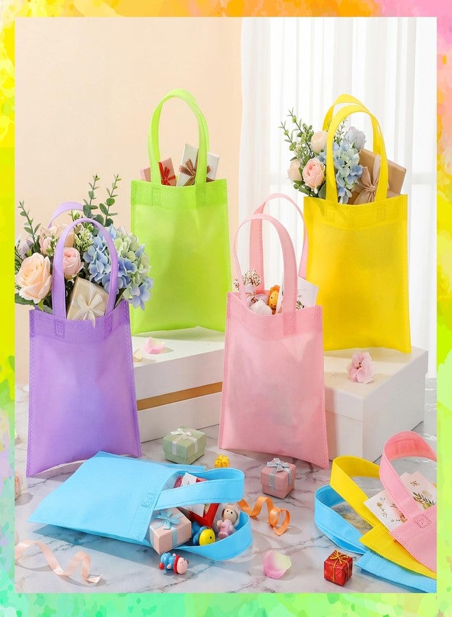 Cosblank 50 Pcs Mini Non Woven Tote Bag Bulk 7.8x7.8'' Pastel Small Basket Treat Goodie Rainbow Reusable Bag with Handle for Easter Wedding Birthday Baby Shower Party Gift Supplies (5 Colors - Image 4