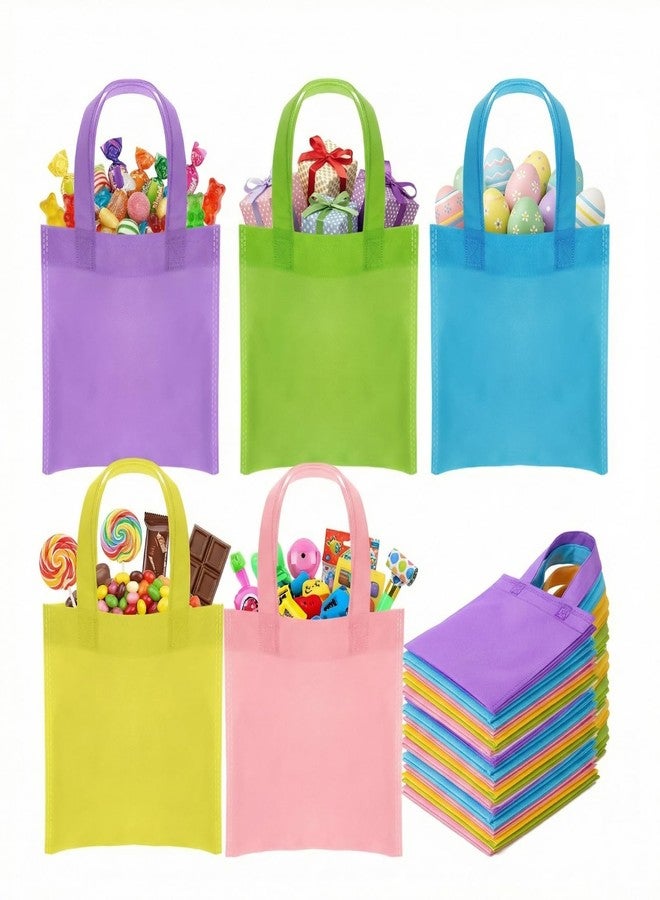 Cosblank 50 Pcs Mini Non Woven Tote Bag Bulk 7.8x7.8'' Pastel Small Basket Treat Goodie Rainbow Reusable Bag with Handle for Easter Wedding Birthday Baby Shower Party Gift Supplies (5 Colors - Image 1