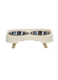 NNC PETS Elevated pet feeder set with Non-slip base, Detachable design, 2 stainless bowl and Washable, 33 cm pet food stand for small to medium pets, Spill-proof and Durable plastic pet feeder, (Beige)  - Image 1