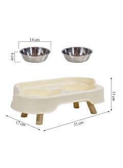 NNC PETS Elevated pet feeder set with Non-slip base, Detachable design, 2 stainless bowl and Washable, 33 cm pet food stand for small to medium pets, Spill-proof and Durable plastic pet feeder, (Beige)  - Image 2