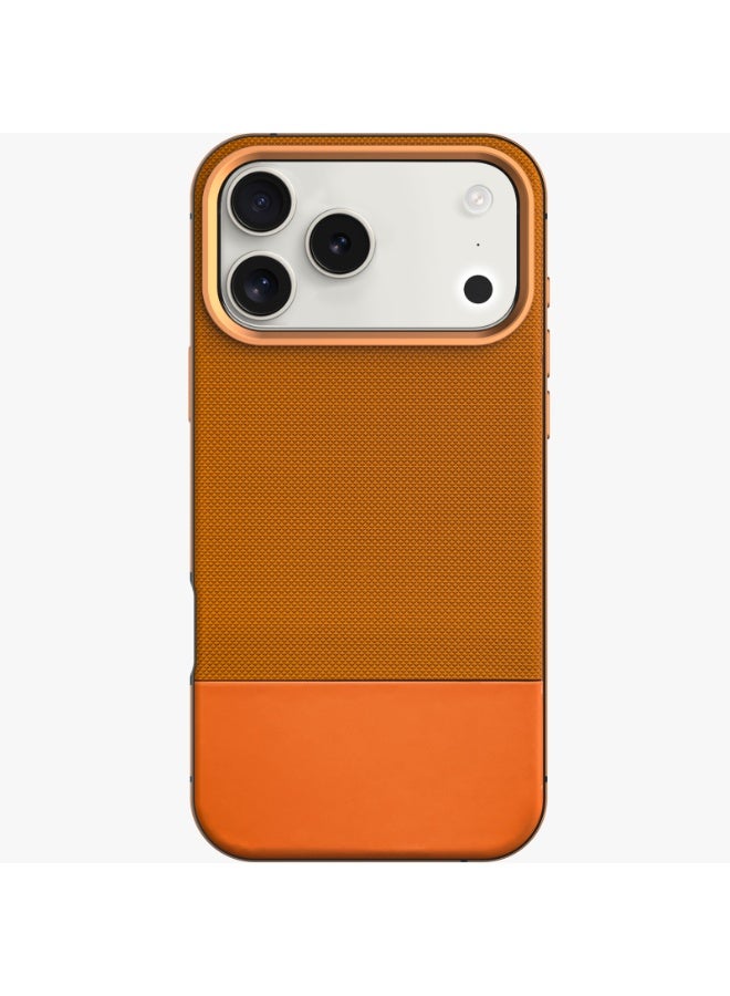 LEVELO iPhone 17 Pro Max MagSafe Case Cuir With Comfortable Grip & Premium PU Leather / Shock-Resistant Bumper / Aluminum Alloy Frame for Camera & Buttons / Strong Magnets - Sunrise Orange - Image 1