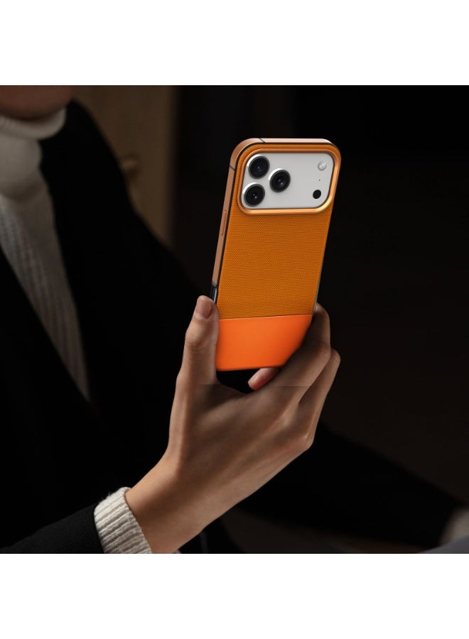 LEVELO iPhone 17 Pro Max MagSafe Case Cuir With Comfortable Grip & Premium PU Leather / Shock-Resistant Bumper / Aluminum Alloy Frame for Camera & Buttons / Strong Magnets - Sunrise Orange - Image 3