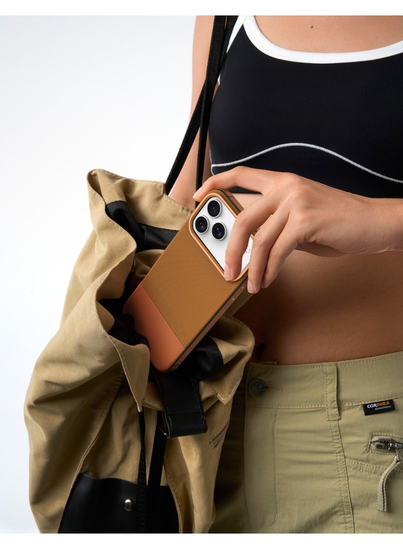 LEVELO iPhone 17 Pro Max MagSafe Case Cuir With Comfortable Grip & Premium PU Leather / Shock-Resistant Bumper / Aluminum Alloy Frame for Camera & Buttons / Strong Magnets - Sunrise Orange - Image 4