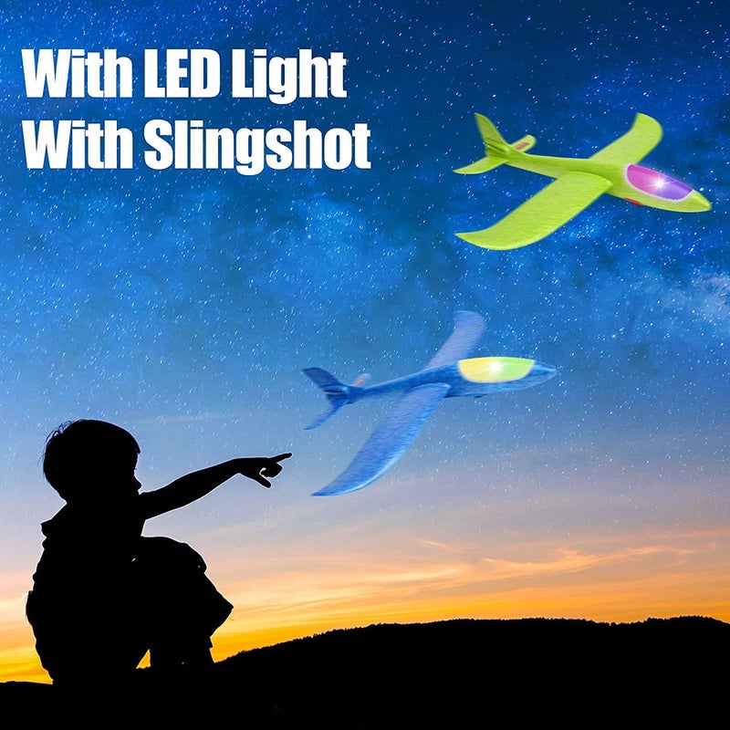BooTaa 4 Pack LED Foam Airplane,17.5" Large Throwing Foam Plane, 2 Flight Mode Glider, Flying Toy for Kids, Gifts for 3 4 5 6 7 8 9 Years Old Boy, Outdoor Sport Toys Birthday Party Favors - Image 3