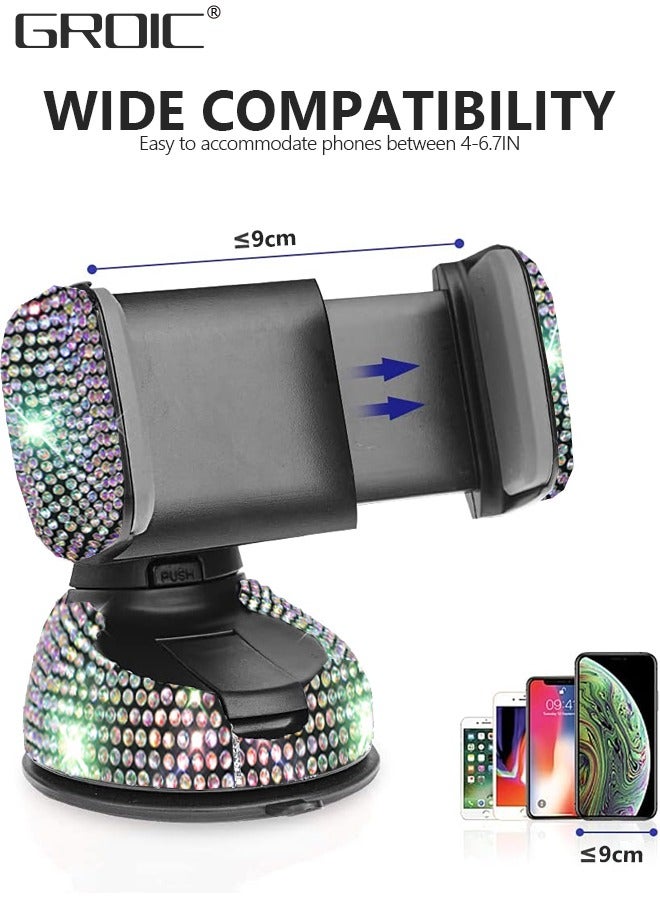 GROIC Dashboard Phone Holder, Bling Phone Mount for Car, Car Phone Stand Mount with One More Air Vent Base, Phone Support Car Accessories, Universal Car Phone Holder Mount for Windshield and Air Vent - Image 3