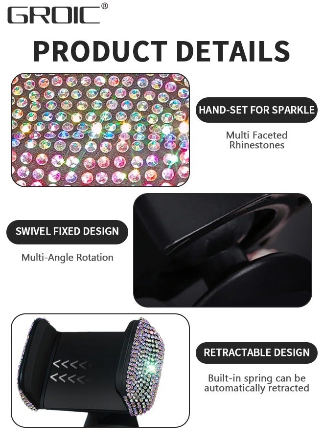 GROIC Dashboard Phone Holder, Bling Phone Mount for Car, Car Phone Stand Mount with One More Air Vent Base, Phone Support Car Accessories, Universal Car Phone Holder Mount for Windshield and Air Vent - Image 5