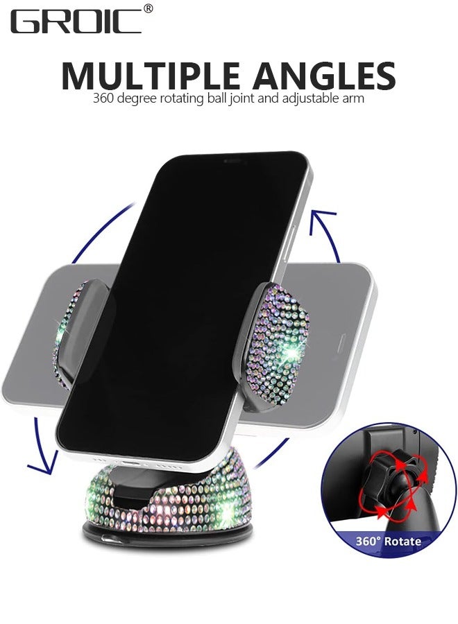 GROIC Dashboard Phone Holder, Bling Phone Mount for Car, Car Phone Stand Mount with One More Air Vent Base, Phone Support Car Accessories, Universal Car Phone Holder Mount for Windshield and Air Vent - Image 4