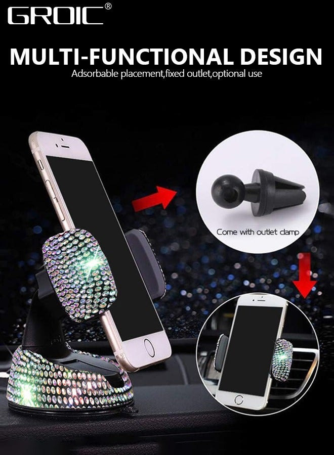 GROIC Dashboard Phone Holder, Bling Phone Mount for Car, Car Phone Stand Mount with One More Air Vent Base, Phone Support Car Accessories, Universal Car Phone Holder Mount for Windshield and Air Vent - Image 2