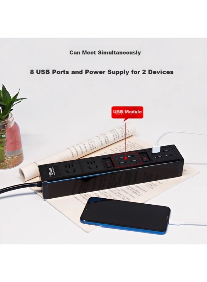 Towe High-power Industrial-grade Multi-port Usb Socket Pdu Power Strip, Dual-control Power Strip With 2 Main Outlets And 8 Usb Ports - Image 2