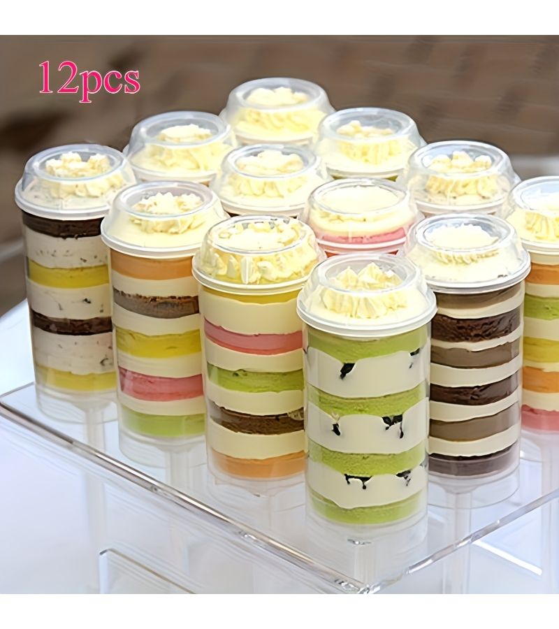 12 Pcs Transparent Cake Mousse Molds Creative Baking Tools Party Supplies Hand Squeezing Fun Shape Molds For Birthday Picnic Graduation Restaurant Catering - Image 1